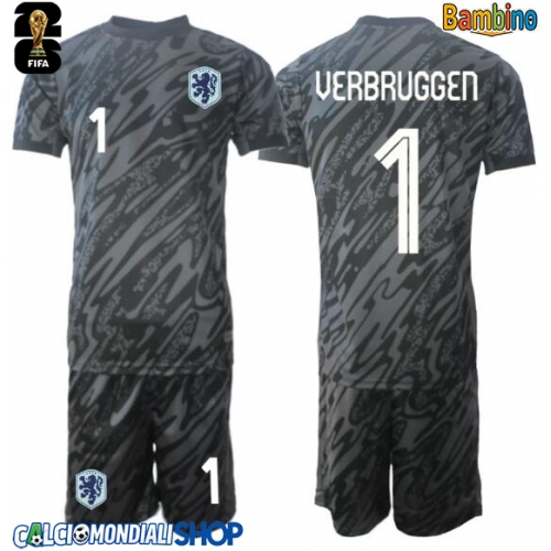 Maglie da calcio Paesi Bassi Bart Verbruggen #1 Portiere Prima Maglia Bambino Mondiali 2026  Manica Corta + Pantaloni corti)